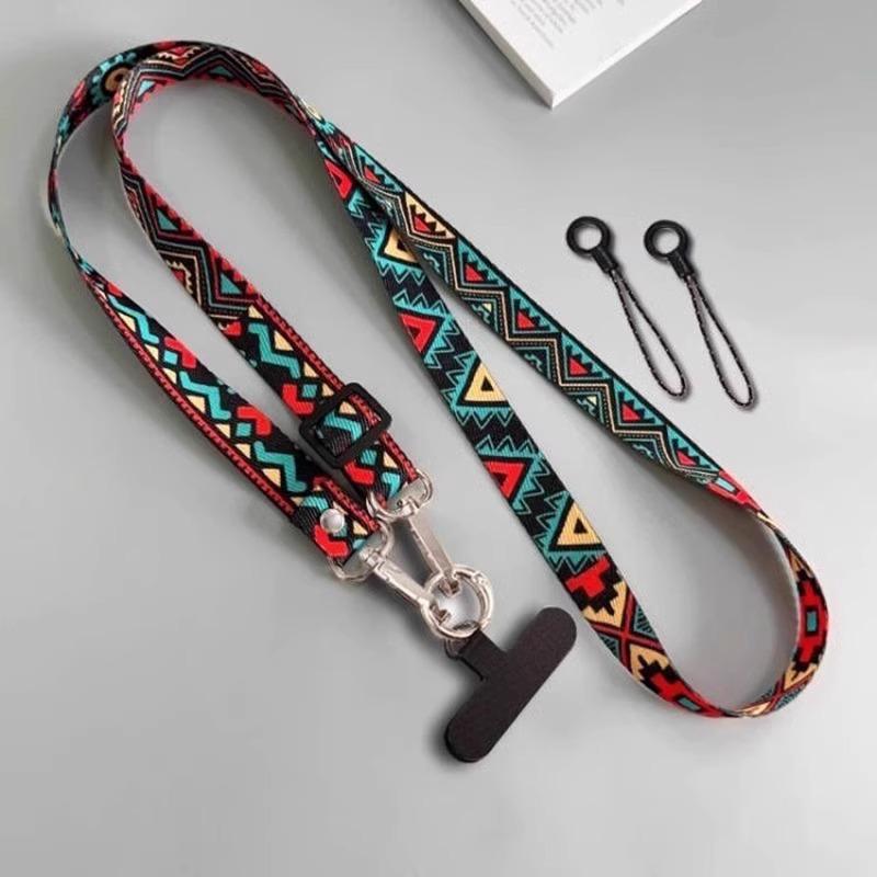 Retro Totem Pattern Crossbody Cell Phone Lanyard Adjustable Hanging Neck Mobile Phone Strap Pendant With Universal Card Gasket