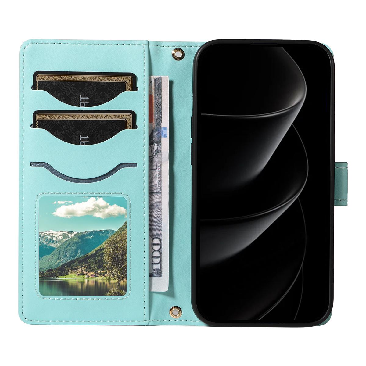 

For iPhone 17 Pro Max Wallet Case Rhombus Leather Phone Cover with Strap Apricot