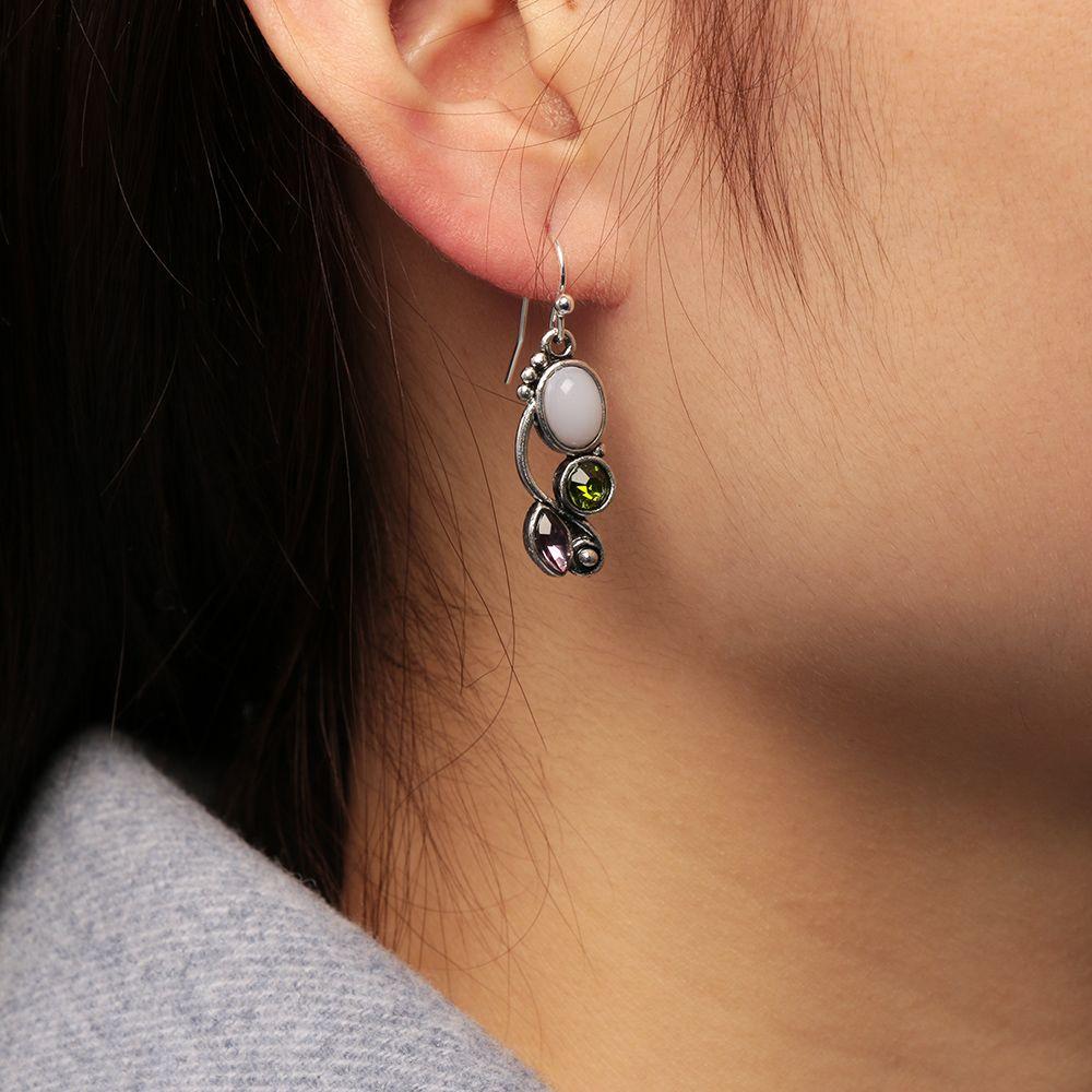 Chic Hook Engagement Wedding Jewelry Moonstone Earrings Multi-Gemstone Peridot Amethyst Ear Stud