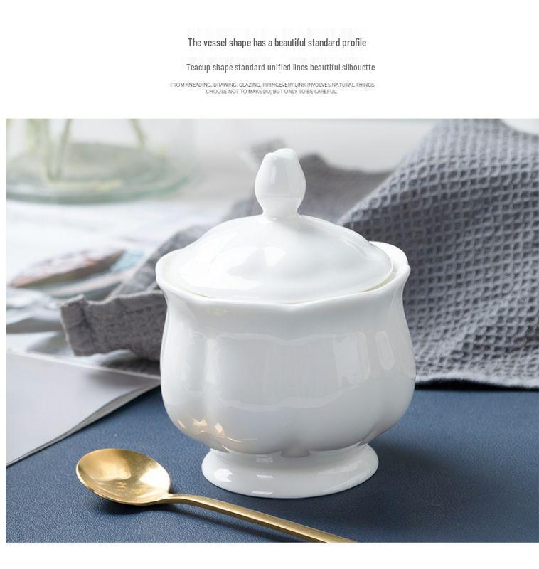 English Style White Ceramic Coffee Set: 7-Piece Bone China Cup, Pot, Saucer & Spoon.