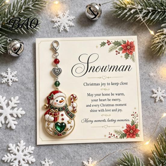 Stylish Key Holder for Women Christmas Keychain with Blessing Greeting Card, Vintage Metal Holiday Party Decoration Gift Charm Pendant, Bag Accessory,
