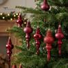 Vintage Style Gourd Ornaments 6 Pcs Finial Drop Christmas Ornament, Glitter Shatterproof Plastic Matte Texture Tree Decoration for Holiday Hanging