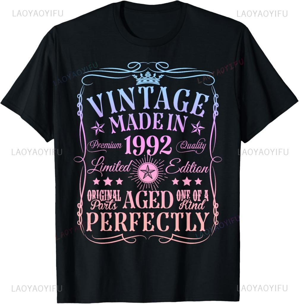 Vintage 33th Birthday Decorations Vintage 1992 33 Years Old TShirt Print On DeUnisexd Streetwear Short Sleeve Camiseta Hombre