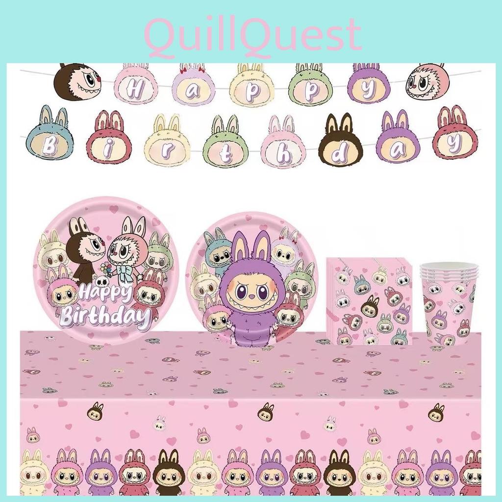 Labubu Partydekorationsset mit bunten Bannern für Kindergeburtstagsfeier
