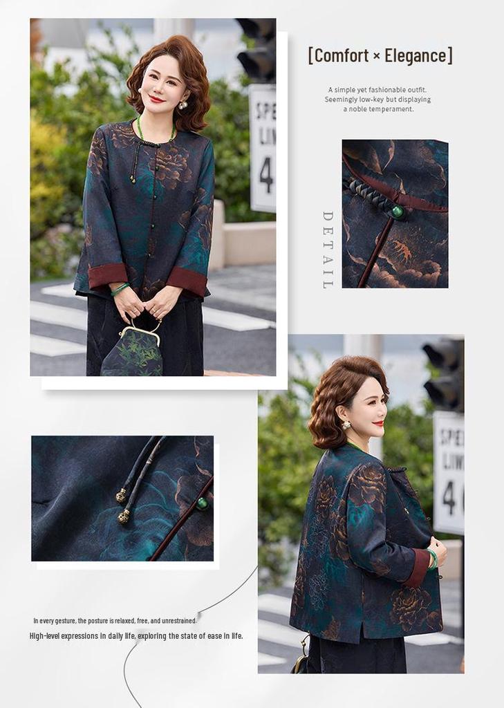 Spring Chinese Style Jacket for Middle-Aged and Elderly Women: Fashionable Top for Mothers and Grandmothers, Perfect for Spring and Autumn