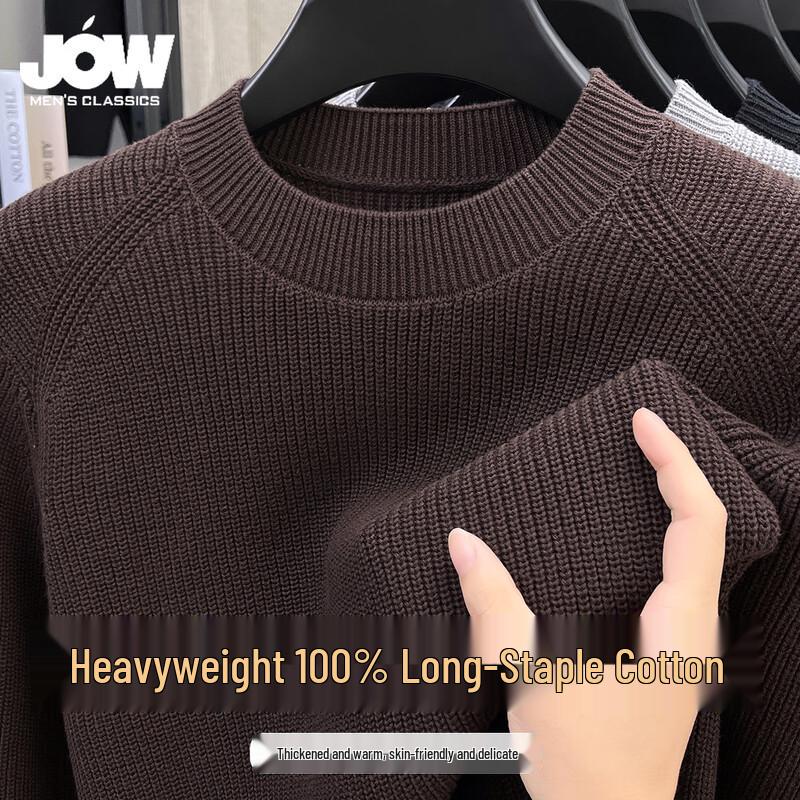 

JOW Men s 100% Cotton Thick Knit Round Neck Sweater L