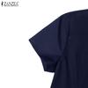 ZANZEA Women Casual Round Neck Summer Short Sleeve Dress