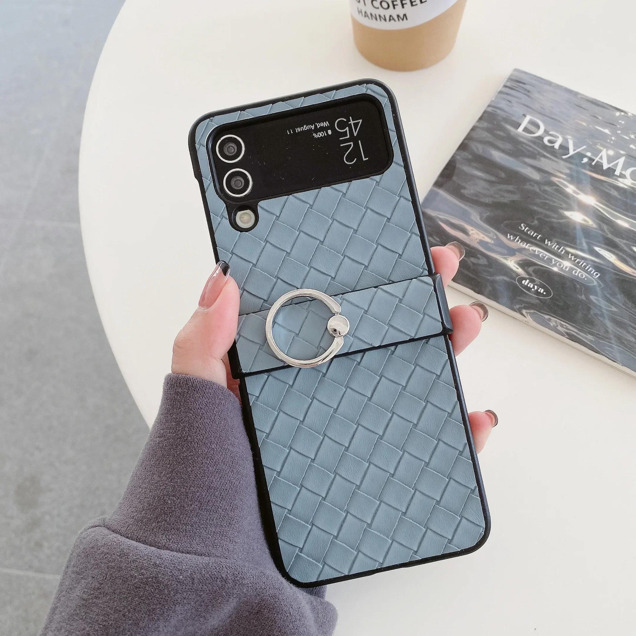 

Retro Braid Protective Phone Case for Samsung Galaxy Z Flip 3 4 5 6 7 Flip7 Flip6 5G Finger Ring Buckle Bracket Cover Galaxy Z Flip6 синий