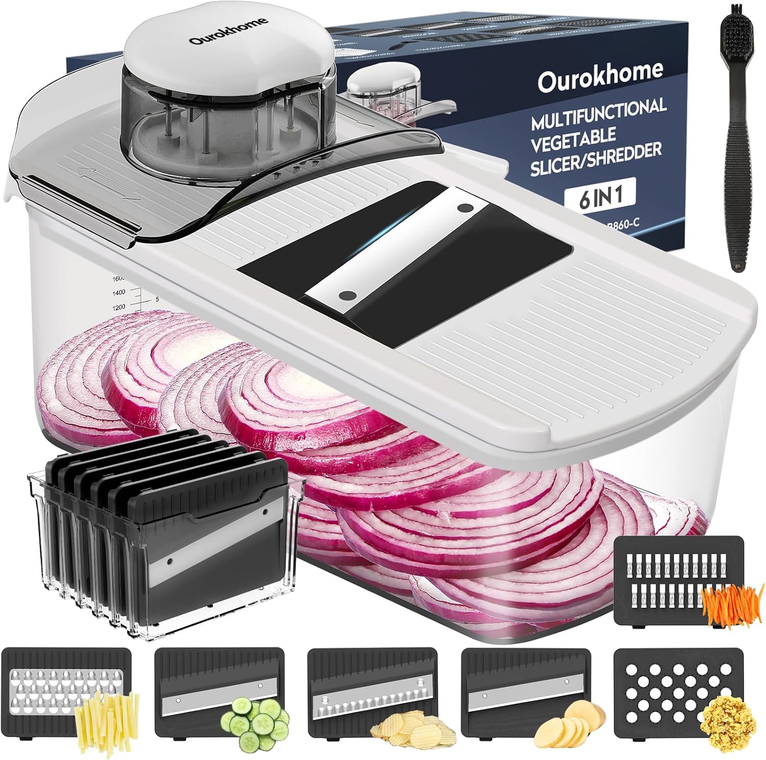 

Vegetable Mandolin Slicer, Hand Safe Kitchen Food Shredder with 6 Blades, Veggie Waffle Cutter for Potato, C United States
