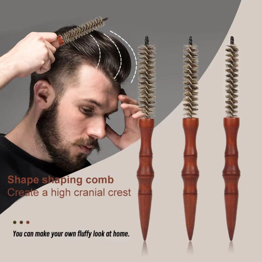 Solid Wood Handle Mini Curling Comb Boar Bristle Hair Rolling Brush Hair Salon Use