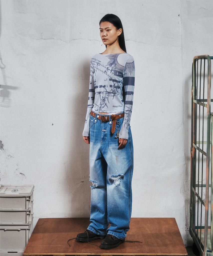THEVINYLHOUSE Graffiti Mesh Ls Tee (W) Blue