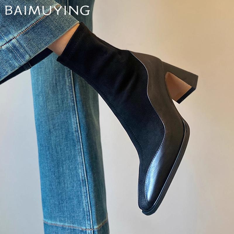 Winter Chunky Women Ankle Boots Suede Retro Designer Mid Heels Shoes 2025 Trend Designer Classic Pumps Goth New Botas De Mujer