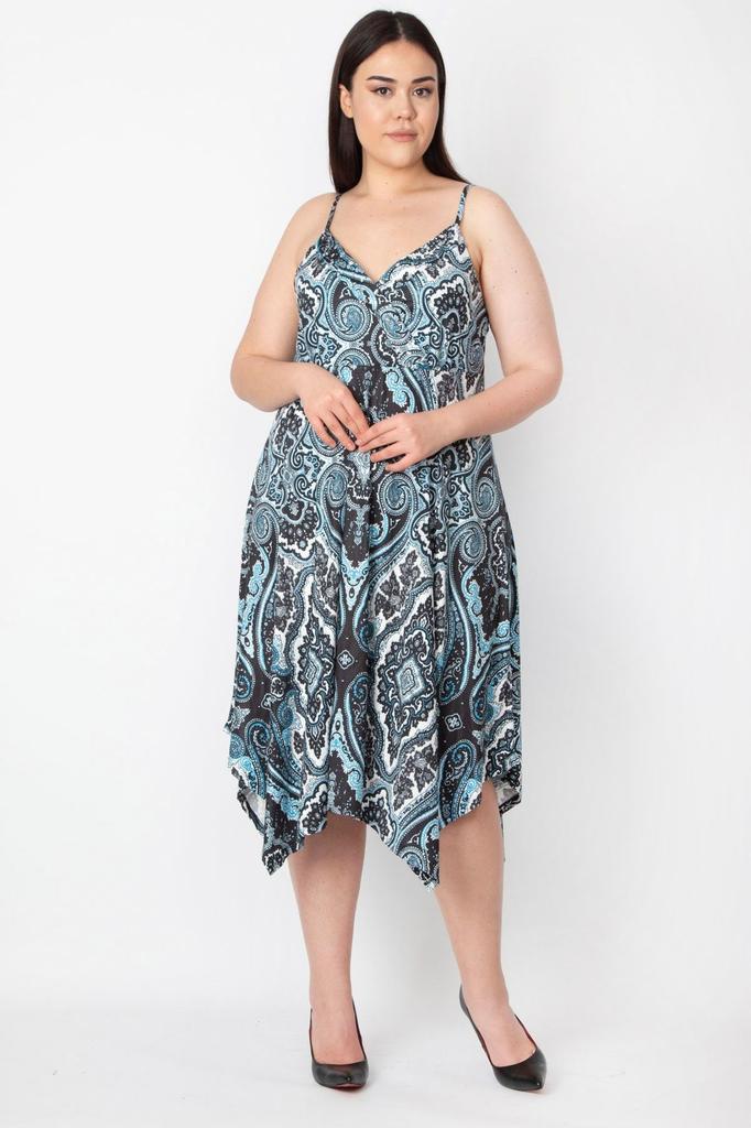 Women's Big Size Dress Plus Size Turquoise Rope Strap Asymmetrical Dress