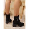 Plus Size Medium Heel Boots 2025 Winter New Thick Heel Suede British Style Metal Chain Martin Boots Women