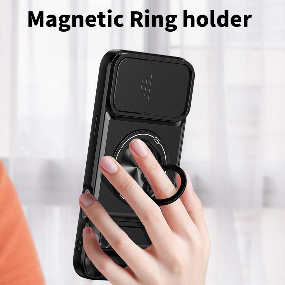 KEYSION Magnetic Phone Case for iPhone 13 14 15 Pro Max 15 Plus Slide Camera Protection Upright Kickstand Shockproof Back Cover