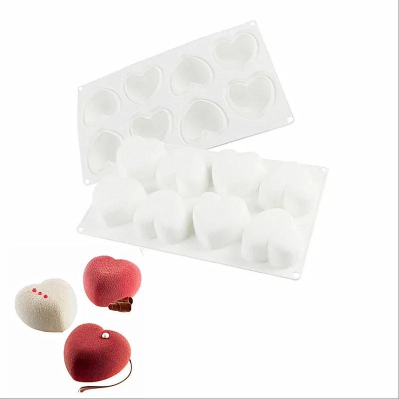 8 Cavity Heart Shape Silicone Mold Mousse Ice Cream Chocolate Jelly Cake Baking Tool Suitable Household Kitchen Baking Molds