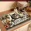 1Pcs Rubber Drying Mat With Cat Print For Coffee Shop Restaurant Kitchen Carpet Tableware Durable Diatom Mud Table Mat Pet Mat Coffeeware