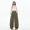 Army Green American Retro Design Big Pocket Scimitar Jeans Women's Summer and Autumn New Mopping Wide-leg Pants
