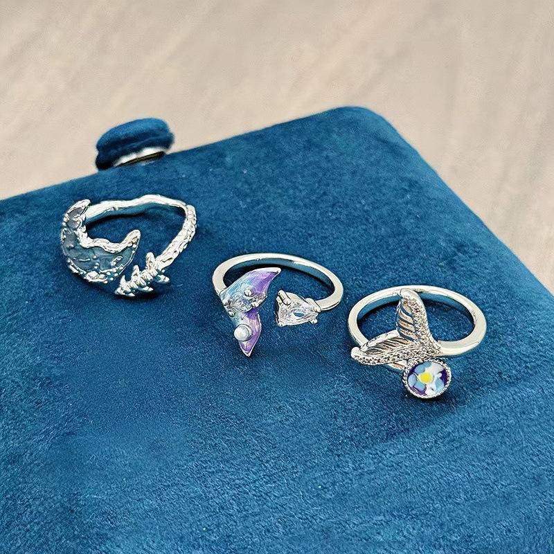 Fashion Style Temperament, Colorful Fishtail Enamel Open Ring, Personalized Women'S Niche Light Luxury Stacked Ring