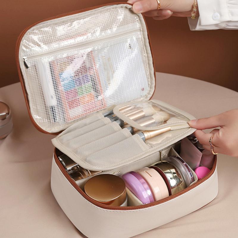 3 In 1 Pu Makeup Storage Bag Portable Large Capacity Multipurpose Washing Cosmetic Bag Freely Split Cosmetic Organizer Bag