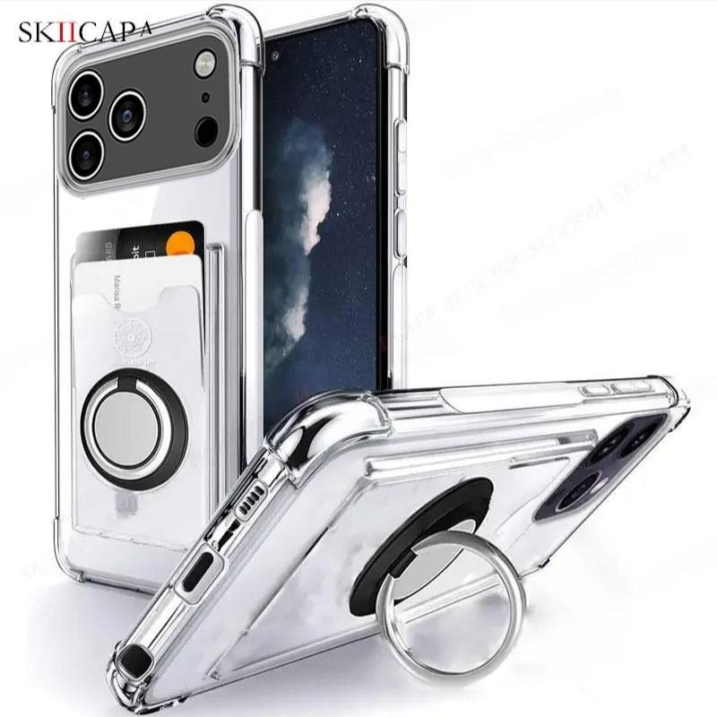

Прозрачный чехол для телефона со слотом для карт для iPhone 17 Pro Max 17 Air, чехол-подставка с кольцом, противоударная мягкая силиконовая задняя крышка, Funda для iPhone 17Pro iPhone17 Pro Max чёрный
