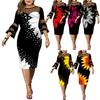 Women Dress Digital Print Plus Size Temperament Round Neck Bodycon Dress