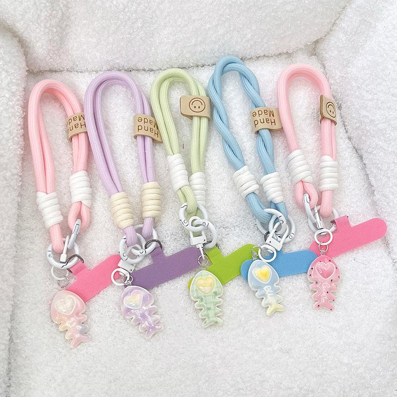 Cute Love Fishbone Backpack Pendant Mobile Phone Lanyard Clip Short Anti-Drop Bold Portable Rope Braided Rope Women'S Model
