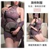 Sex Lingerie Slim Fit Hip Wrap Dress Sexy Purple Lace Perspective Cheongsam Uniform
