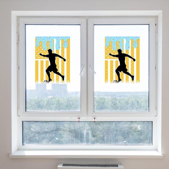 Soccer Player Window Sticker Sports Silhouette Window Cling Removable Static PVC Decals for Football Event Party Bedroom School Glass Decor