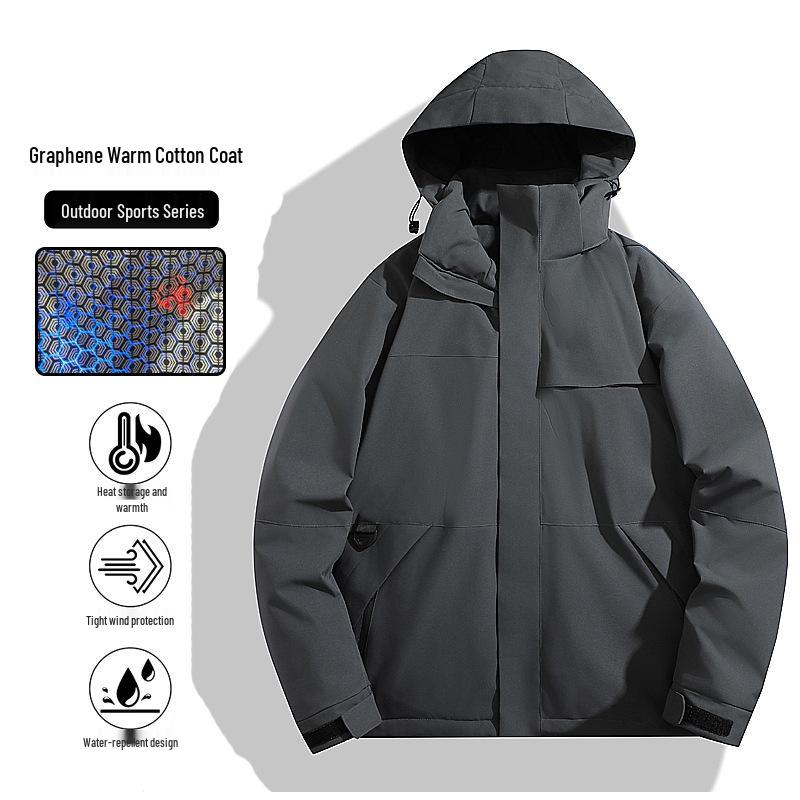 Graphene Unisex Cotton Windbreaker: Solid Color, Thickened, Warm for Autumn/Winter Outdoor Sports & Mountaineering 4XL (210-240 jin)
