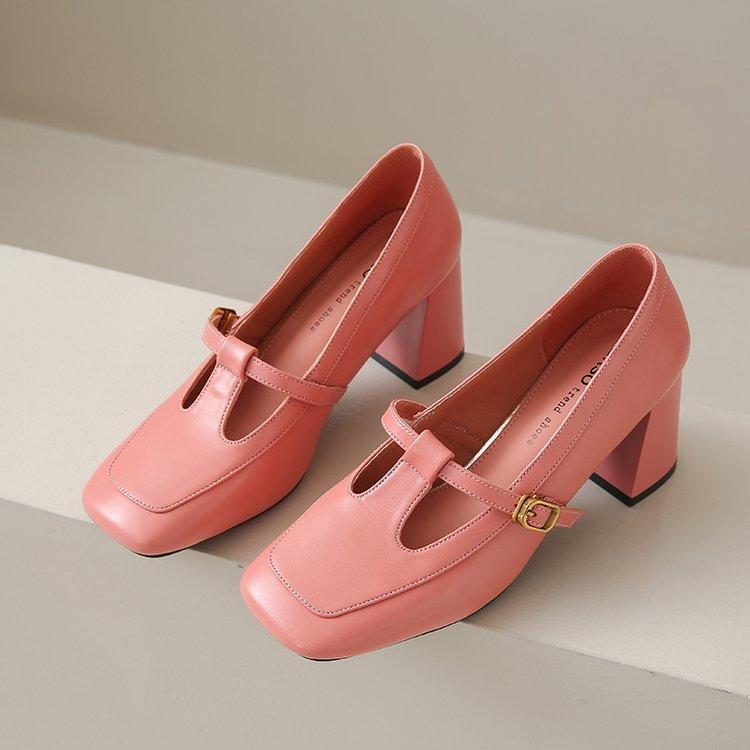 

Версия из мягкой кожи~ ретро универсальные повседневные туфли-одинарки женские на толстом каблуке с Т-образной пряжкой Мэри Джейн лоферы 40