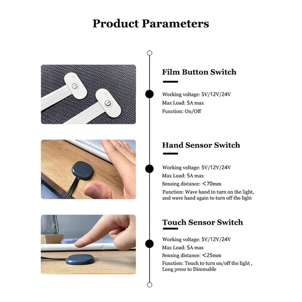 LED dimmer DC 12V/24V penetrating Touch Sensor Switch Suitable for neon LED Light Strip Brightness Controller(Touch Switch 3PIN)