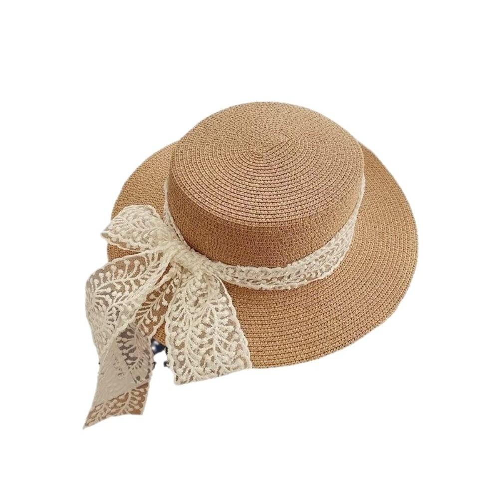 Style Accessory Lace Bow Straw Hat Wide Brim Elegant Visor Cap Sun Protection Sun Protection Hat Sun Protection