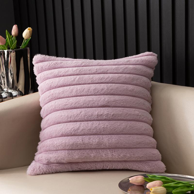Imitation Rabbit Fur Vertical Stripe Throw Pillow Cover - Solid Color, Home/Bedroom Sofa Cushion Waist Pillow Cover