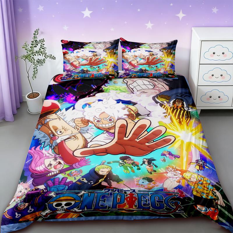 Duvet Cover One Piece Kids Cartoon Luffy Bedding Set with 2 Pillowcases Soft and Cozy Bedroom Bed Decor Teens Boys Gifts Best
