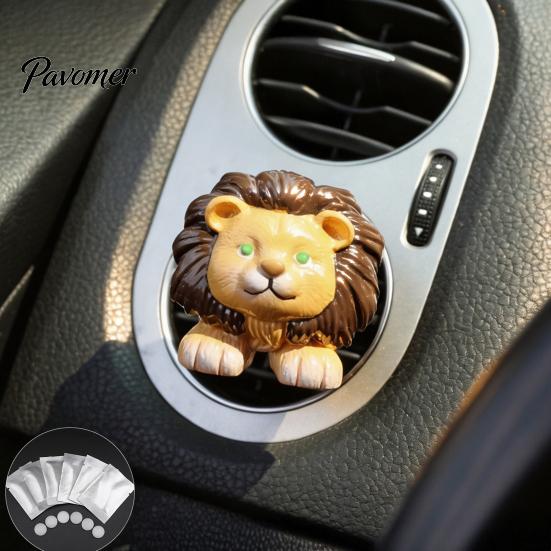 Mini Car Ornament for Air Vent Cute Animal Clip Freshener with Aroma Pad, Resin Lion Interior Decoration Leopard Deer Owl Dashboard Ornament,