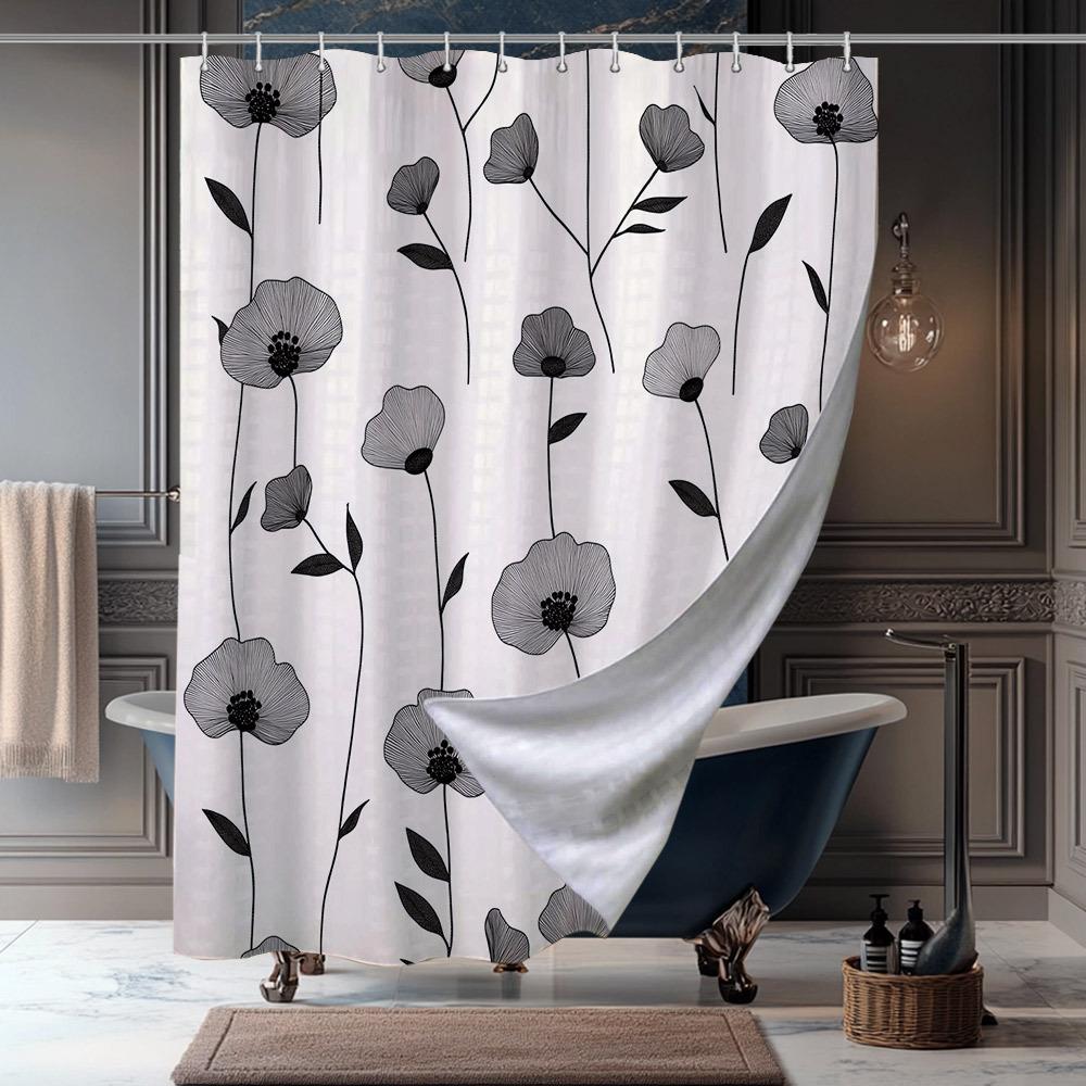 

1Pc Floral Printed Shower Curtain - Colorful Botanical Patterns, Polyester, Fade-Resistant, 70.8X70.8 , 12 Hooks, Washable W60H190(CM)-1 Pcs