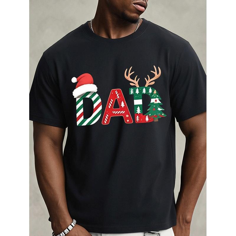 Christmas Theme Creative Fun Letter Printed Men's Comfortable T-shirt Personalized Commuter Versatile Casual Soft Cotton T-shirt