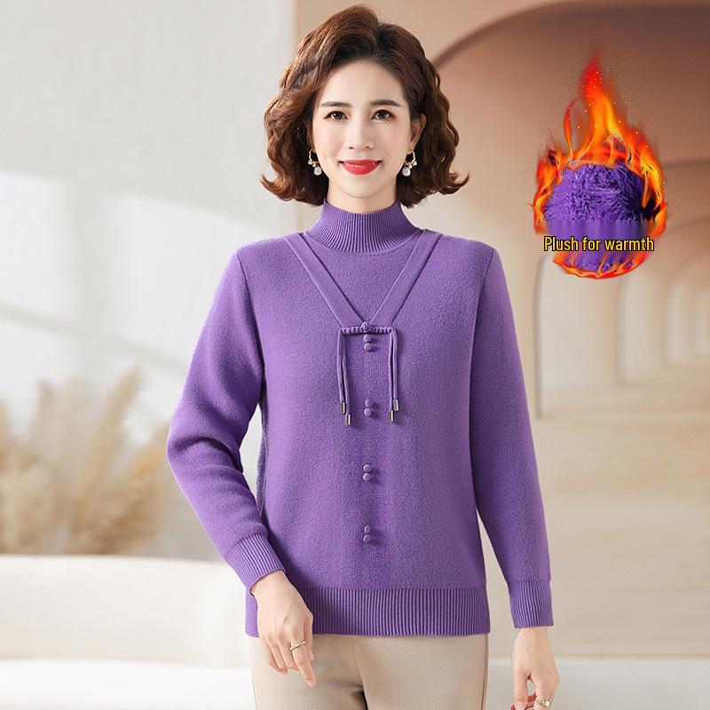 

Стильный зимний свитер плюс бархат для женщин среднего и пожилого возраста - Флисовая подкладка, Теплый цельный базовый слой M (85-95 lbs recommended)