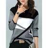 Women‘s Round Neck Long Sleeve Loose Fit T-Shirt Colorblock Print Plus Top