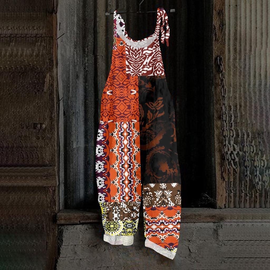 Women's Jumpsuit Floral Vintage Print Casual Loose Retro Cotton Linen Back Pants