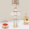 Gold Crystal Wedding Flower Stand 5 Tier Electroplated Iron Floor Vase Rack with Acrylic Trays Centerpiece Decor