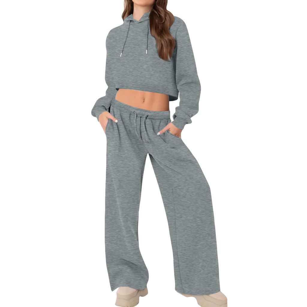 Fashionable Women's Two-piece Zipper Sweatshirt Wide-leg Sweatpants Casual Suit