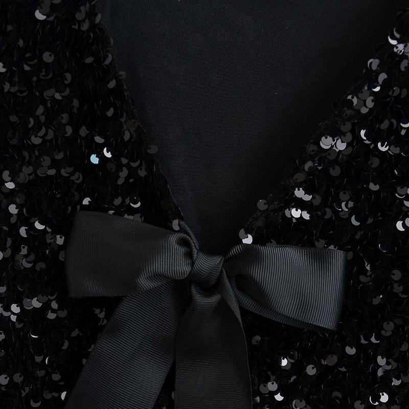 Bow Tie Lace Up Sequin Top Women's Short Sleeved V-neck Shirt Sweet Solid Color Blouses 2025 Spring and Summer Fashion