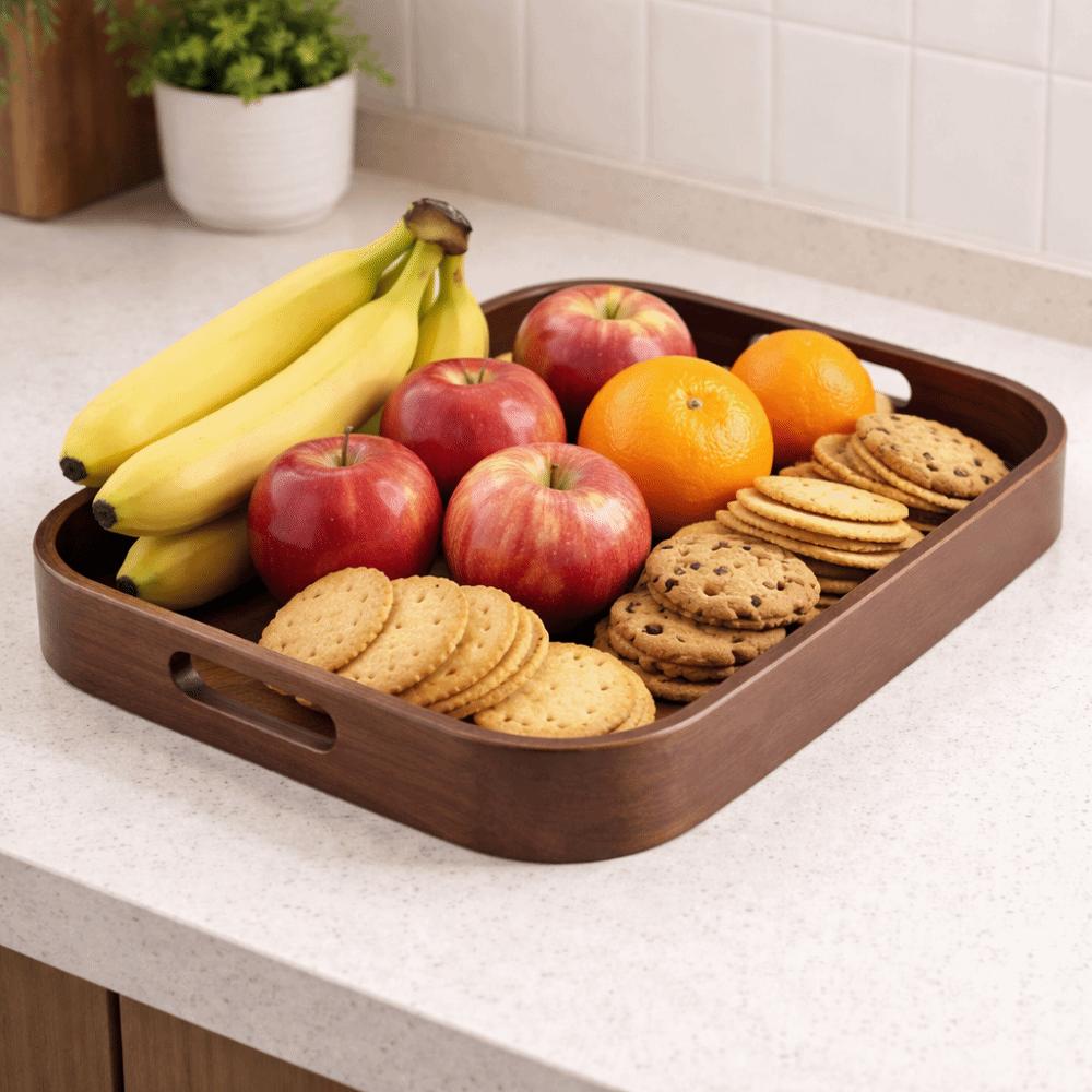 Polished Walnut Tea Tray Hollowed-out Handle Breakfast Serving Tray Tea Serving Plate  Desserts