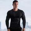Fitness long-sleeve tight-fitting round-neck T-shirt for men, quick-dry training wear, muscle boy sports shapewear, stretchy T-shirt