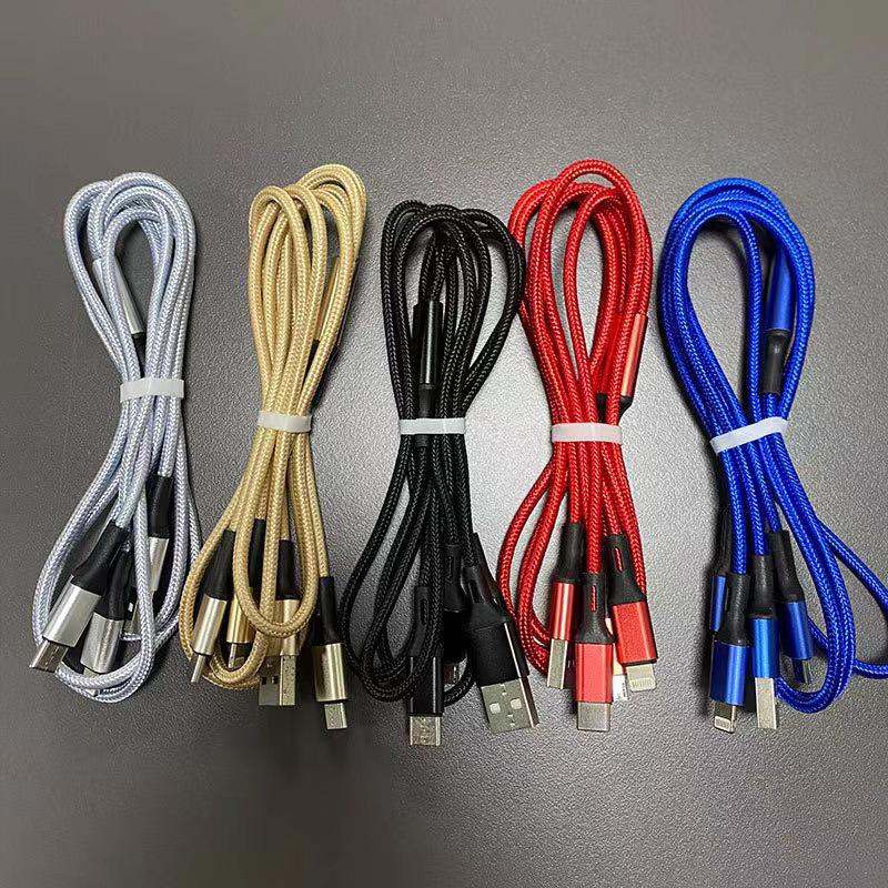 Nylon Braided 3-in-1 Data Cable: Multi-Head, 2A Fast Charging for Mobile Devices
