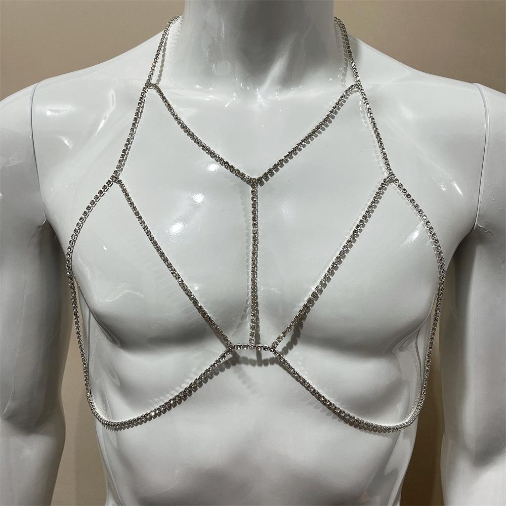 European And American Sexy Fashion Beach Simple Body Chain Necklace Women'S Flash Diamond Cross Pendant Chest Chain Accessories