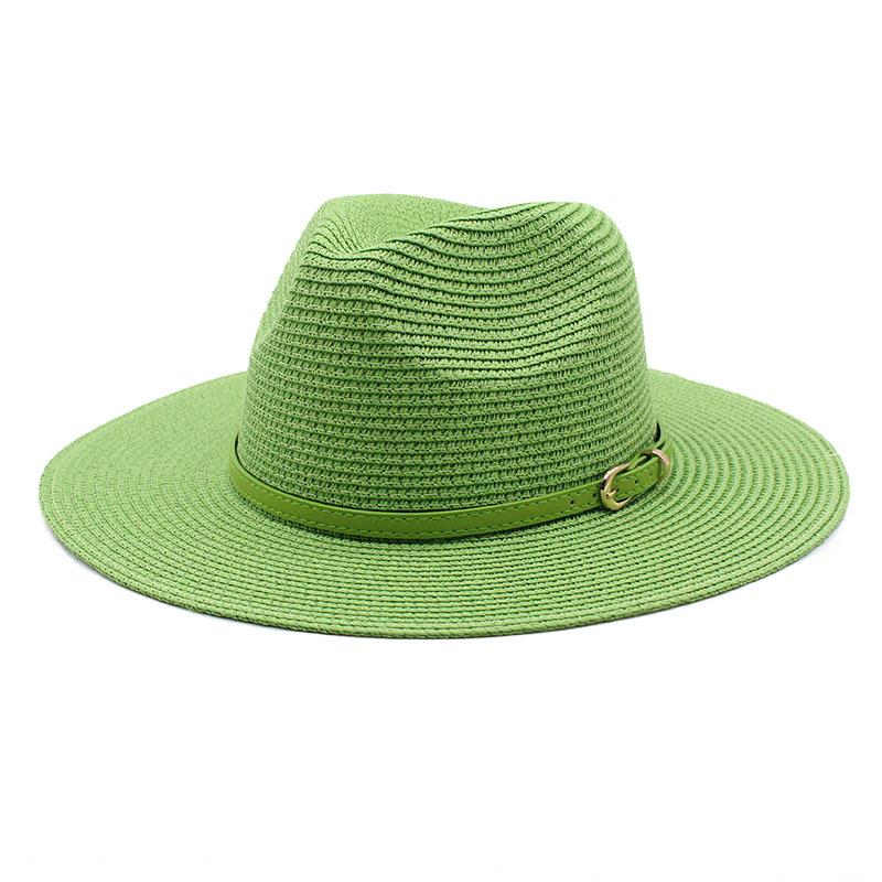 Verde Erba Moda Casual Versatile Cappello a Cilindro a Bordo Largo Bordo Piatto Viaggio Spiaggia Protezione Solare Cappello Panama da Sole