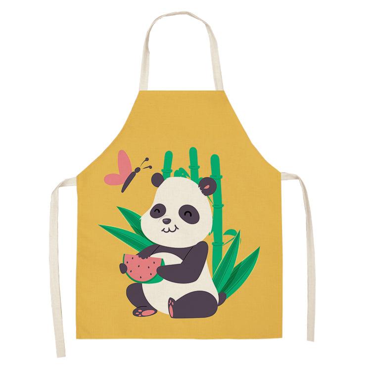 Cartoon Panda Multi-functional Linen Apron Dress Garden Children's Aprons for Woman Man Kids Pink Kitchen Baking Accessories